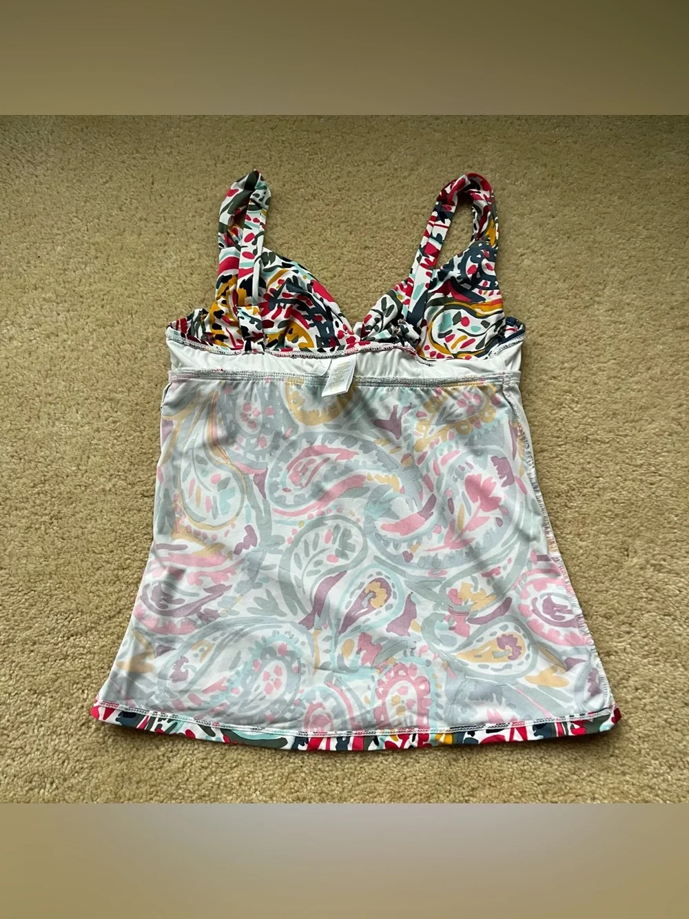 Anne Cole Watercolor Paisley Twist Front Underwire Tankini Top - 34D/32DD - EUC